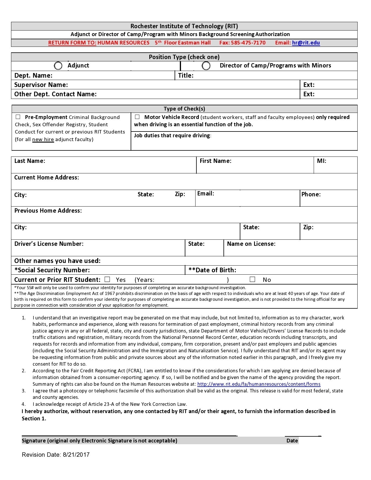 Printable Employment Background Check Form