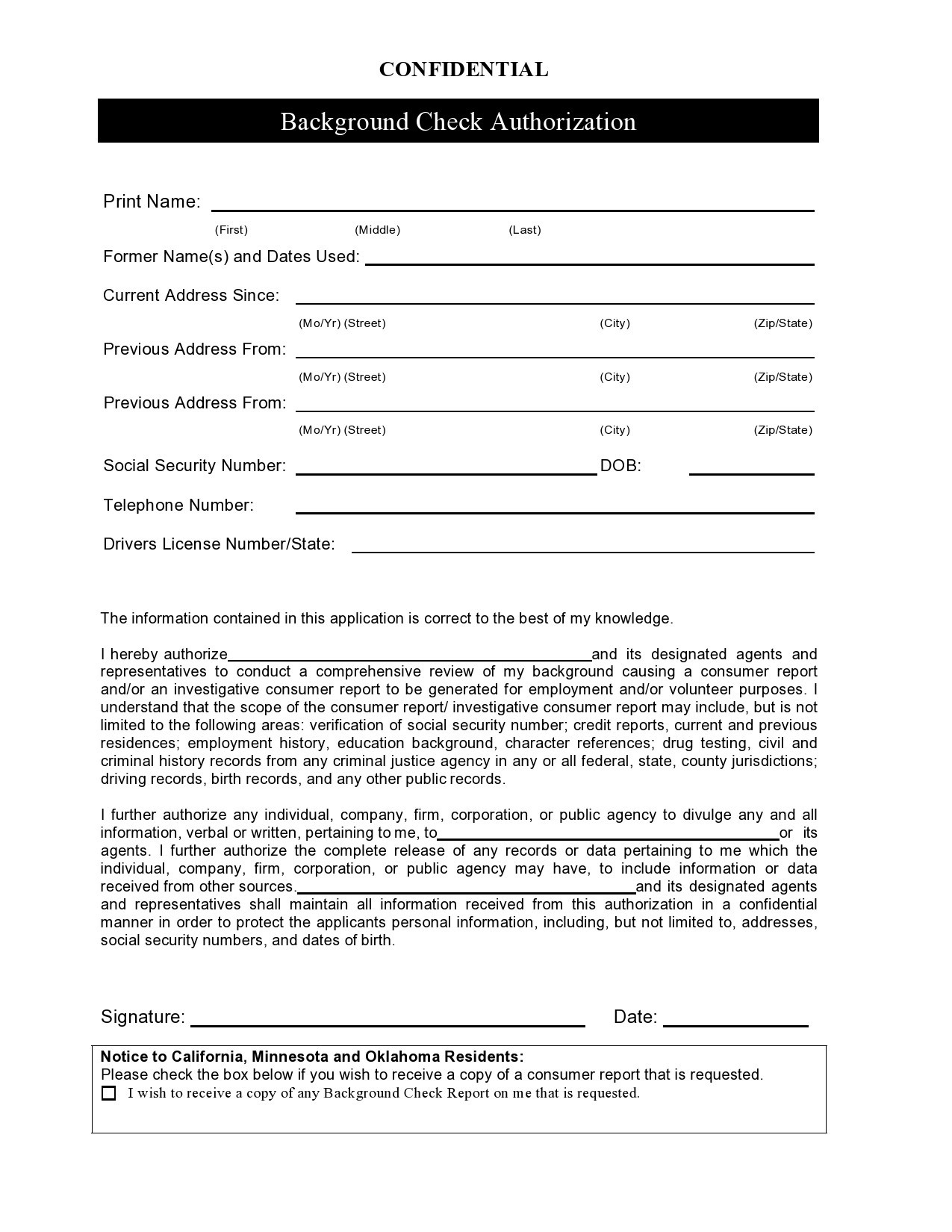 47 Free Background Check Authorization Forms TemplateLab