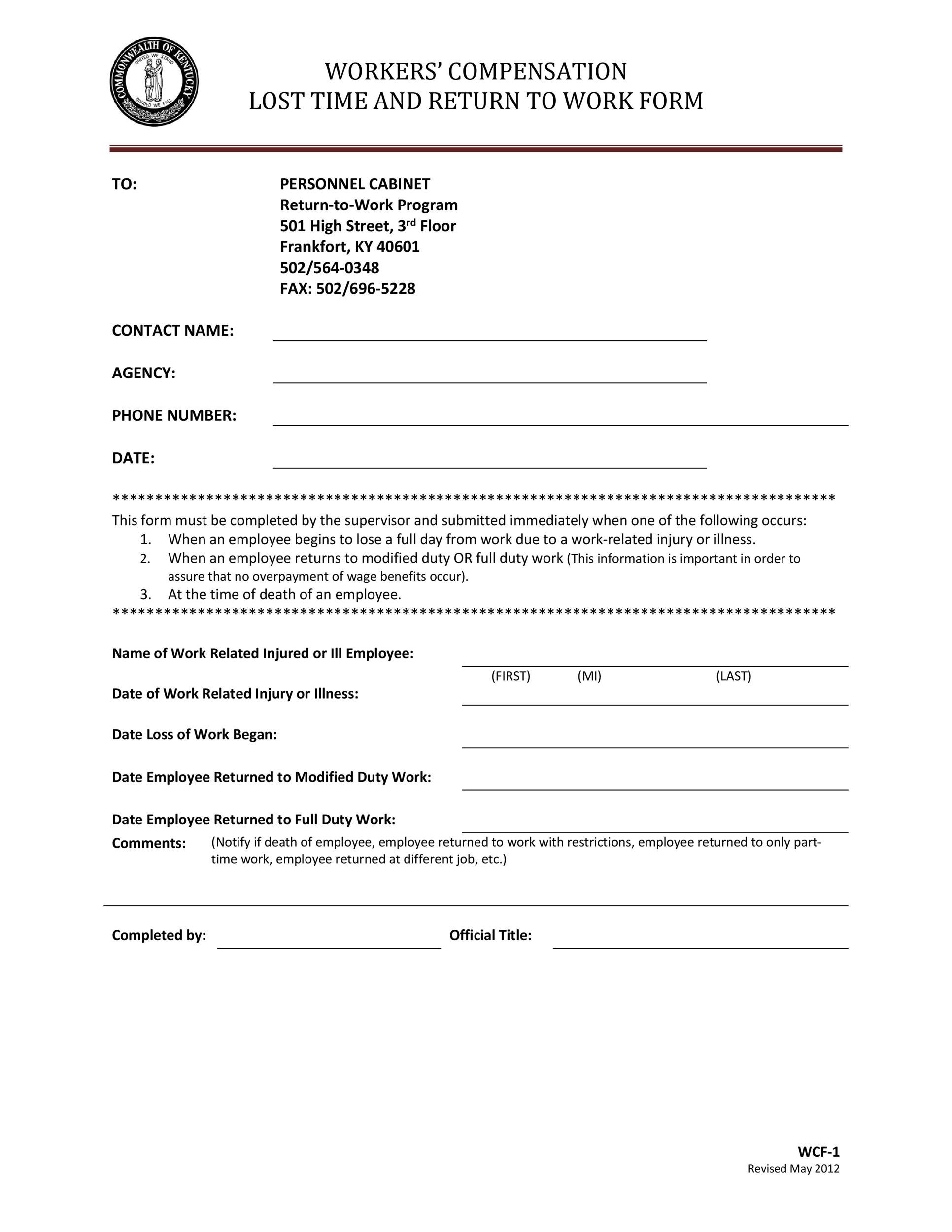 49 Best Return To Work Work Release Forms TemplateLab