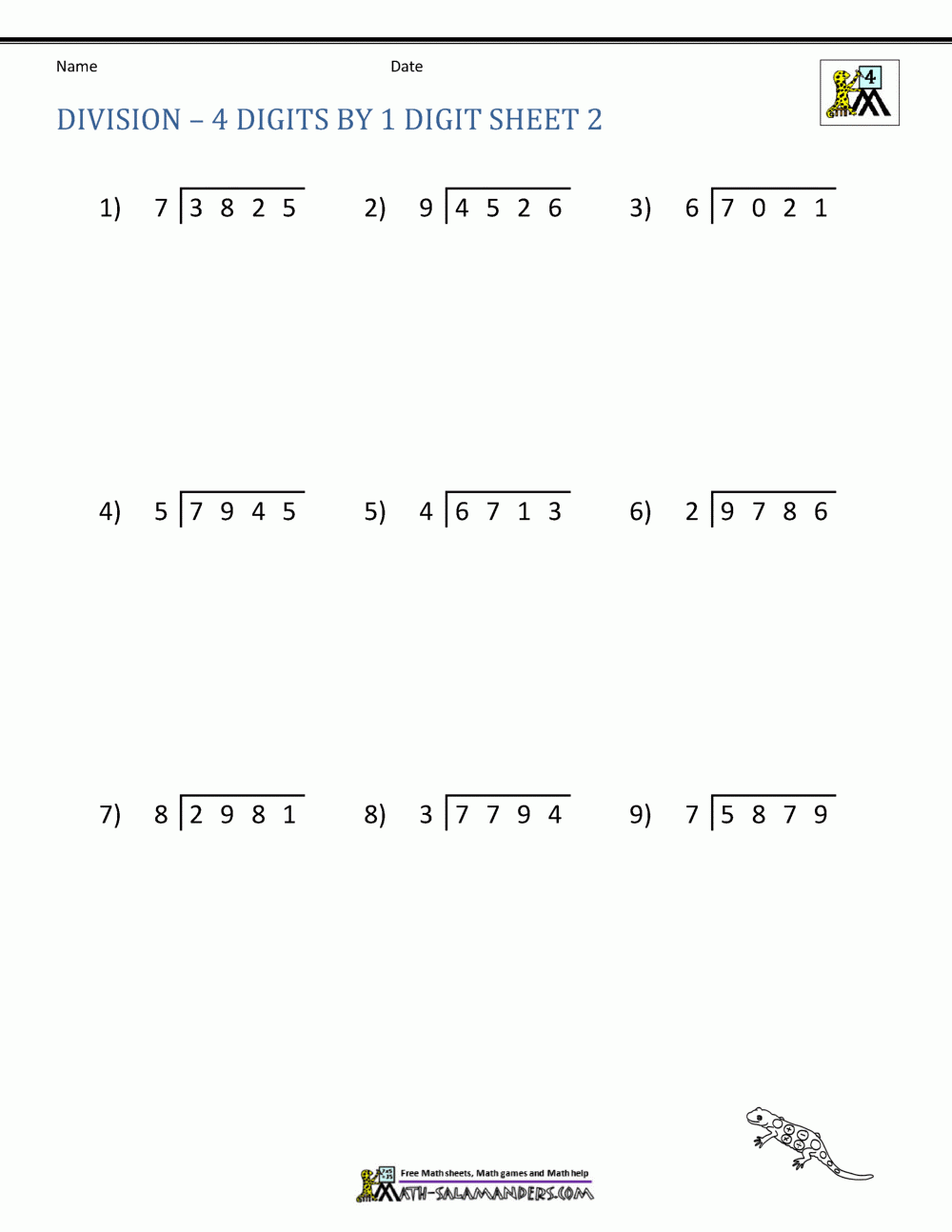 Long Division Printable Worksheets