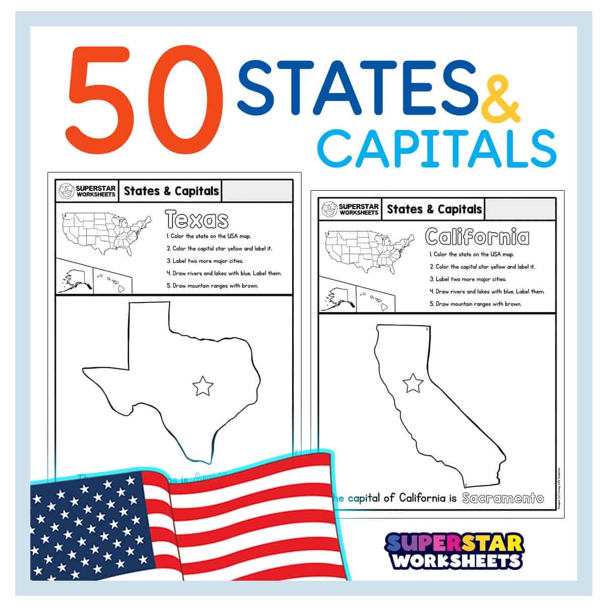 50 States Capitals Worksheets Superstar Worksheets
