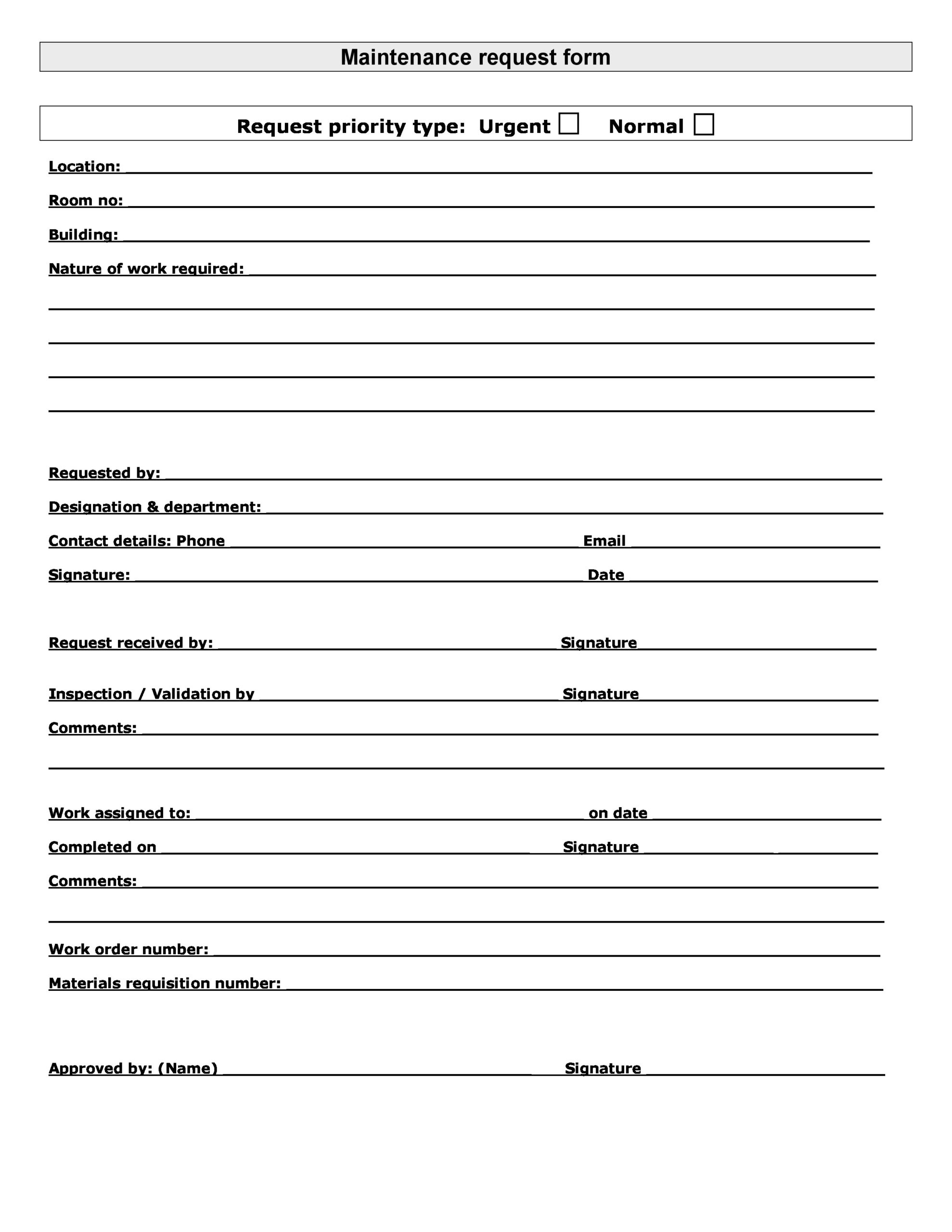 Free Printable Maintenance Request Form Template