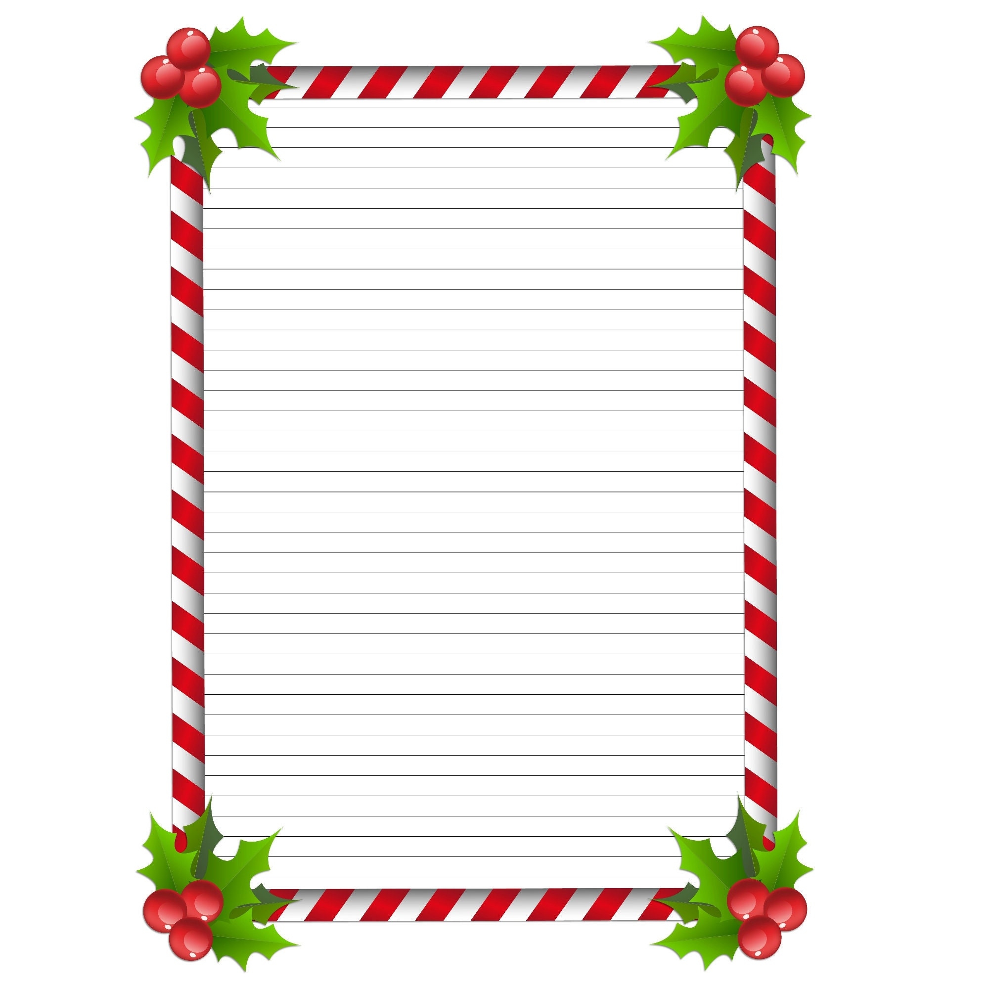A4 Lined Printable Paper Christmas Stationery Christmas Letters Instant Download Candy Stripe Border Etsy