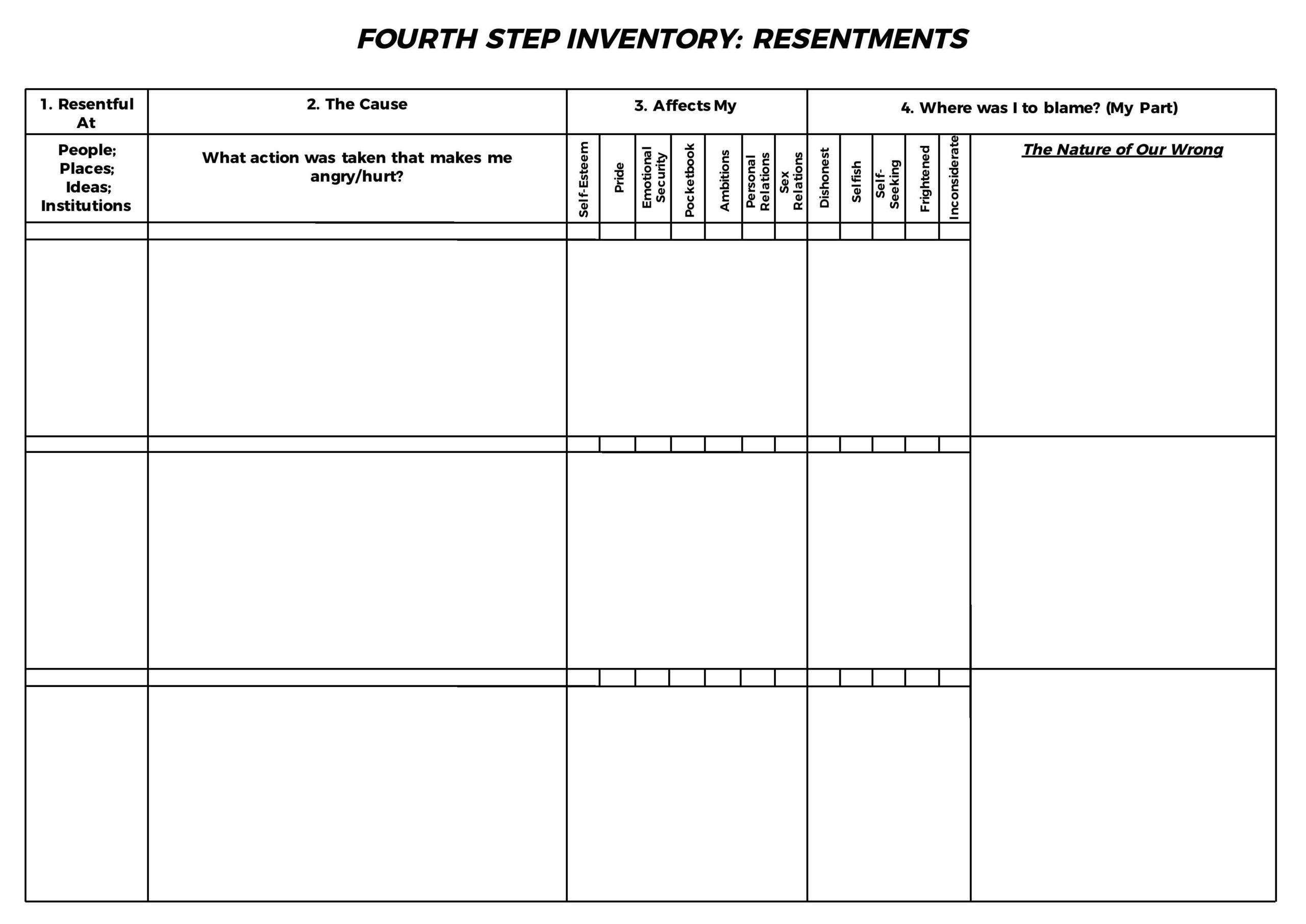 Printable A.A. 4th Step Worksheets Pdf