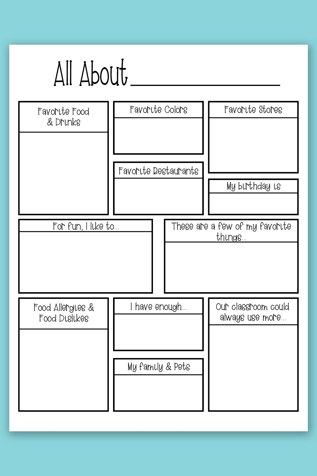 About The Teacher Free Printable For Parents To Get To Know The Teacher