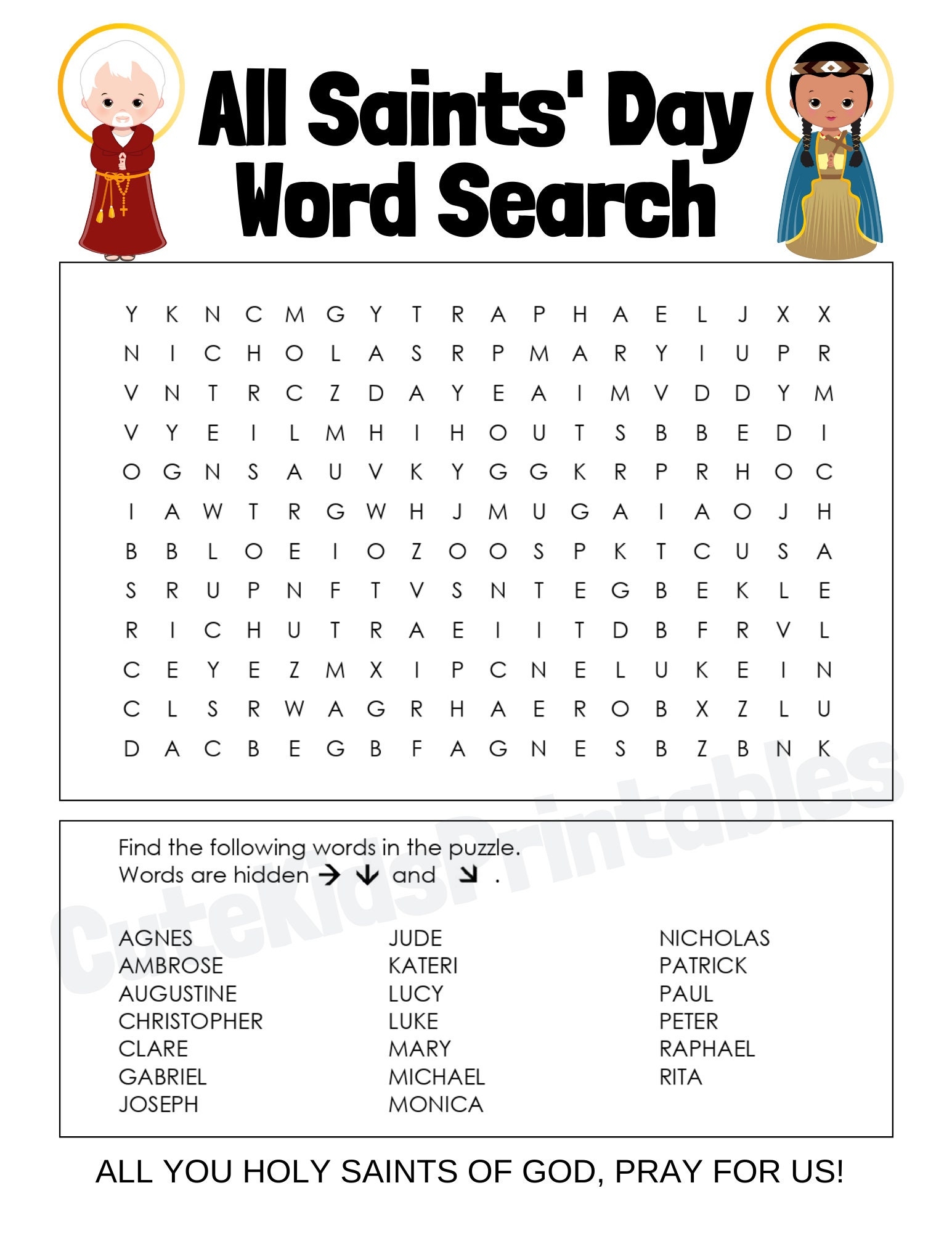 Free Printable All Saints Day Worksheets