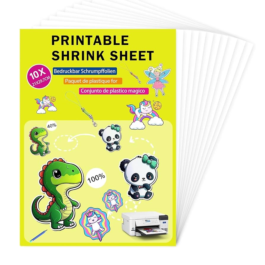 Amazon 10 Sheets Glossy White Printable Shrink Plastic Sheets Heat Shrink Films Papers For Kids Creative Craft 8 3 X 11 7 Inch For Inkjet Printer Office Products