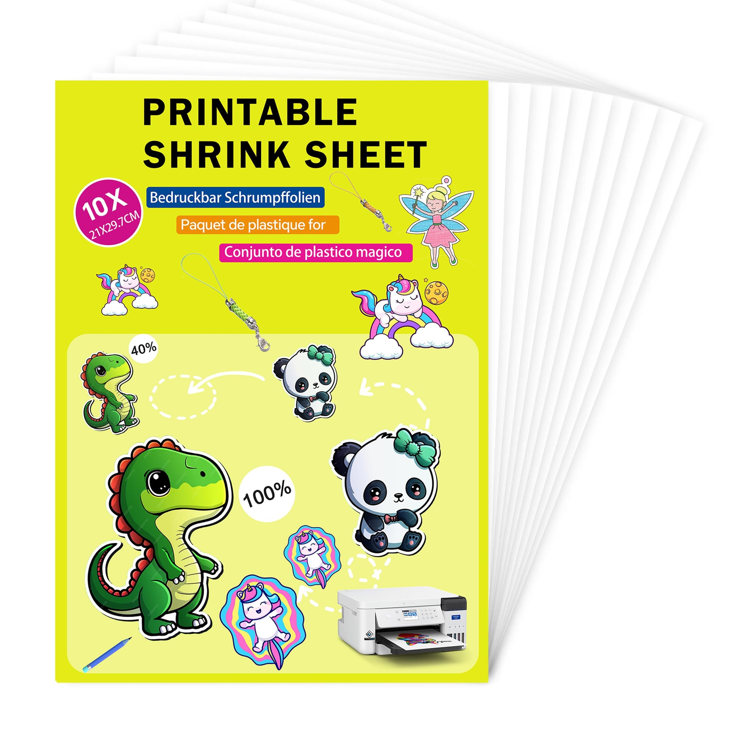 Amazon 10 Sheets Glossy White Printable Shrink Plastic Sheets Heat Shrink Films Papers For Kids Creative Craft 8 3 X 11 7 Inch For Inkjet Printer Office Products