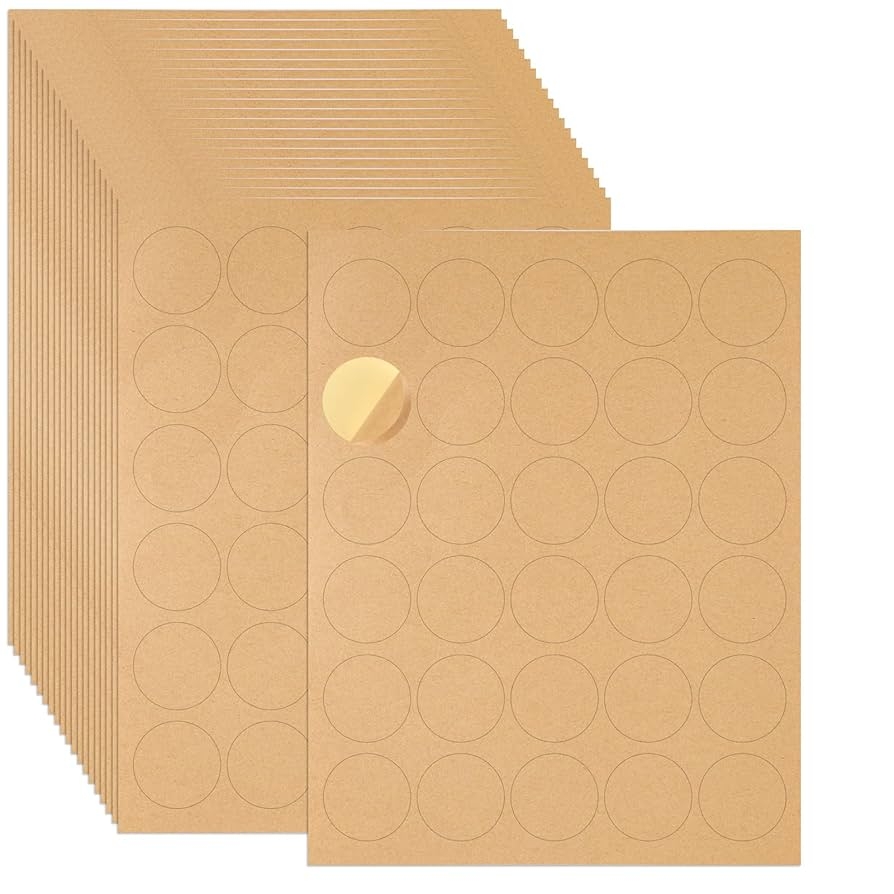 Amazon 20 Sheets 1 5 Round Kraft Labels Round Kraft Paper Labels Stickers Writable Inkjet Printable Blank Brown Dot Stickers Adhesive Label For Printer Office Products