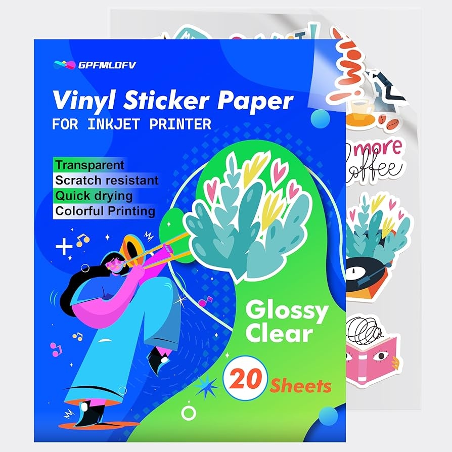 Amazon 20 Sheets Clear Sticker Paper For Inkjet Printer Glossy Printable Vinyl Sticker Paper Decal Size 8 5 X 11 A4 Self Adhesive Office Products