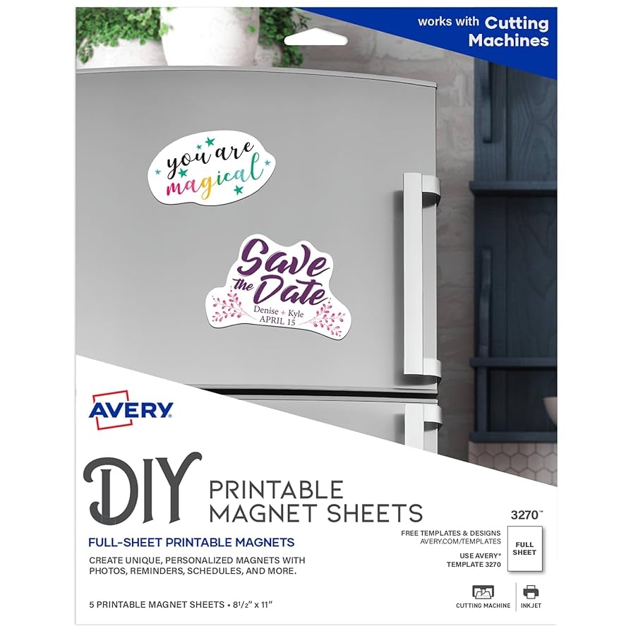 Amazon Avery Printable Magnet Sheets 8 5 X 11 Inkjet Printer 5 White Magnetic Sheets 3270 Inkjet Printer Paper Office Products