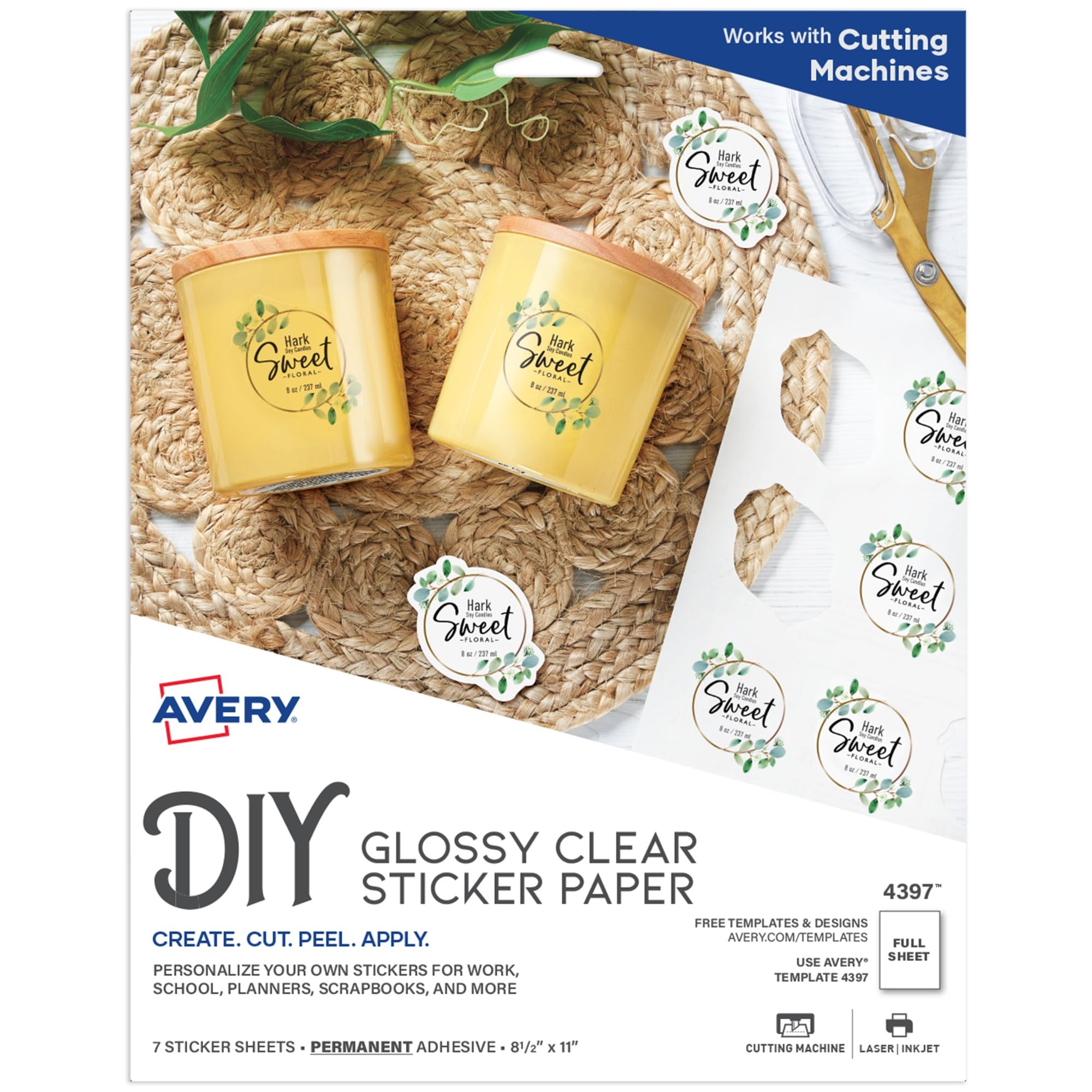 Amazon Avery Printable Sticker Paper 8 5 X 11 Glossy Clear Permanent Adhesive Laser Inkjet Compatible 7 Full Size Label Sheets Great For Product Branding Cute Stickers Custom Signs And More 4397 Office