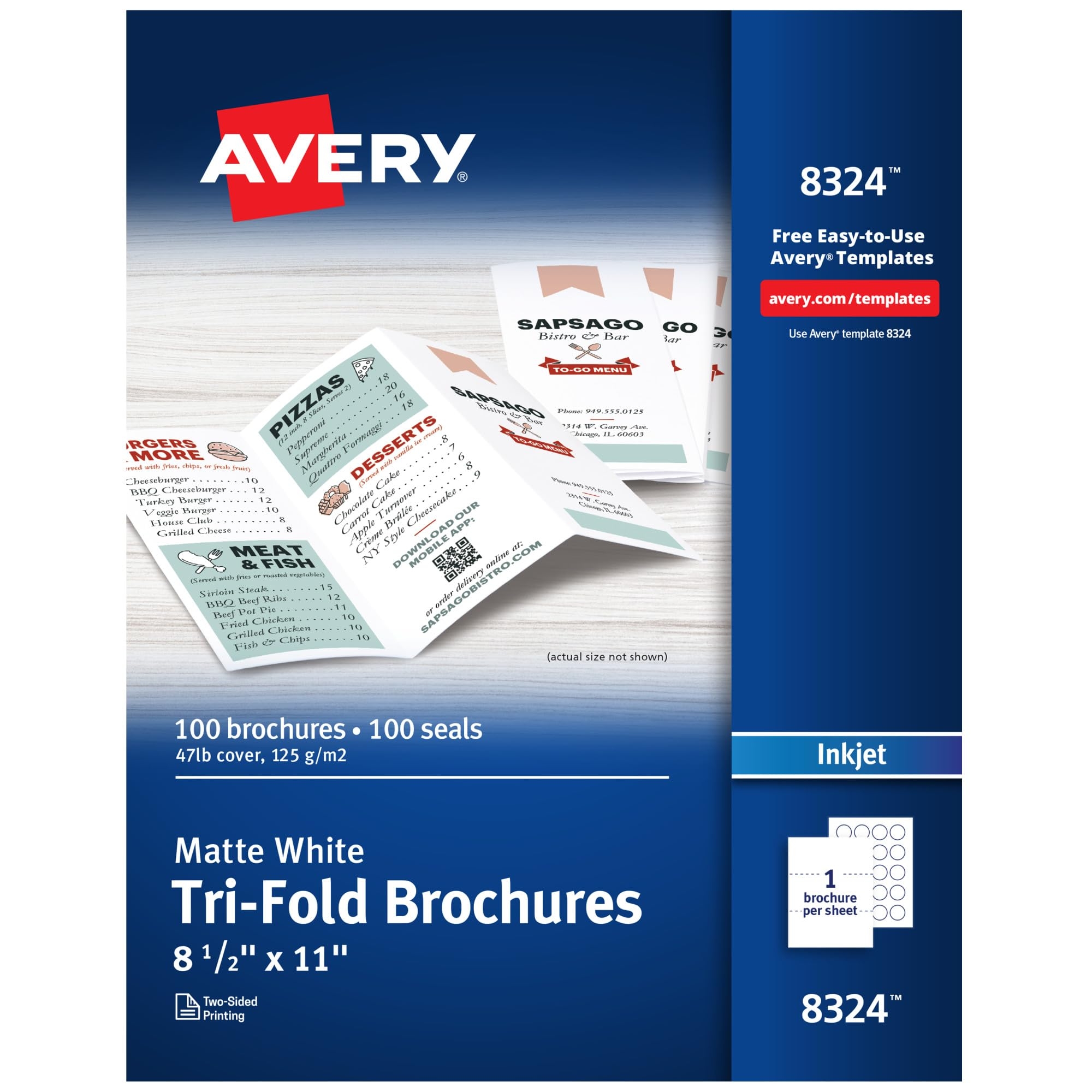 Amazon Avery Printable Tri Fold Brochures With Mailing Seals 8 5 X 11 Matte White 100 Blank Brochure Paper For Inkjet Printers 08324 
