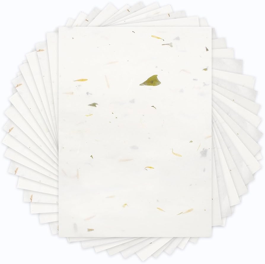 Amazon Benvo 50 Sheets A4 Natural Mulberry Paper Visible Leaves Fiber Rice Paper Printable Decoupage Tissue Paper Sheets For Writing Painting Card Making DIY Crafts 8 3x11 7in Semi Transparent Off White 