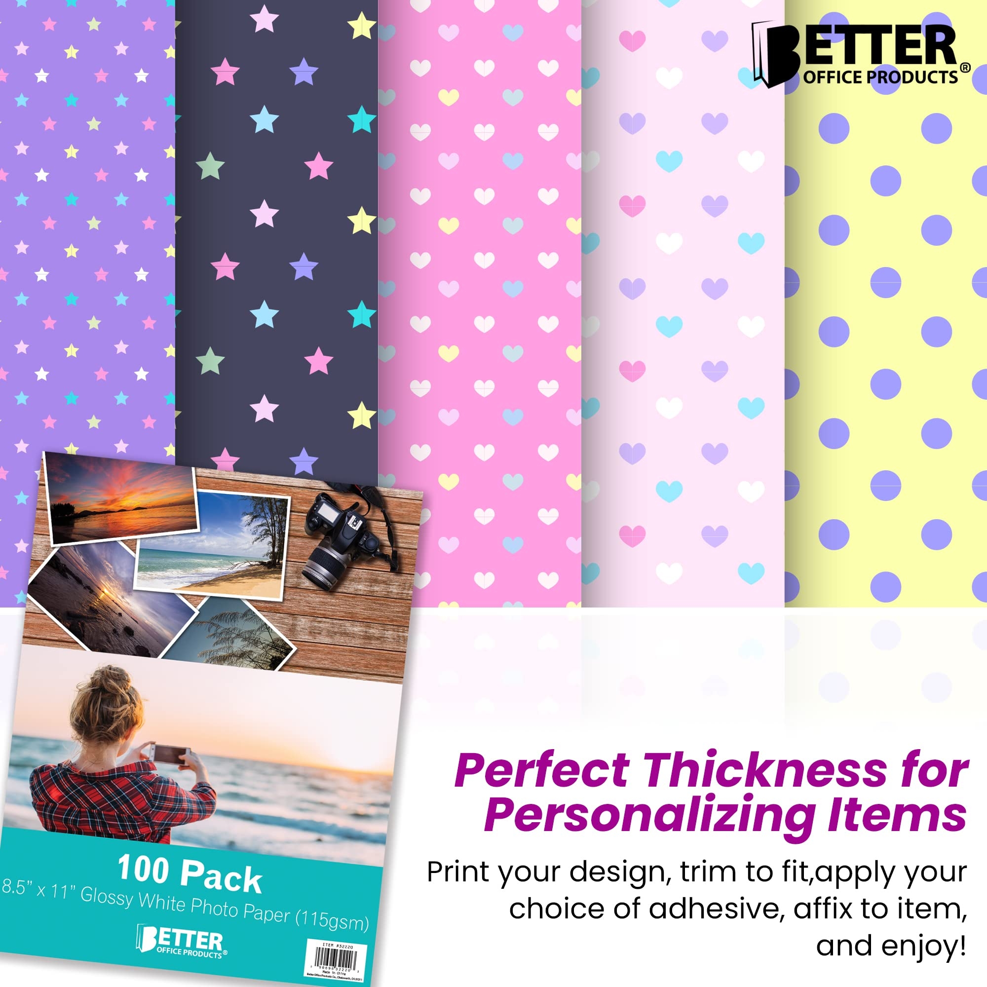 Amazon Better Office Products Thin Glossy Photo Paper 100 Sheets 8 5 X 11 30 Lb 115gsm Inkjet Photo Paper For Brochure Printing Custom Chip Bag Party Favors Letter Size 100 Count Pack Office Products