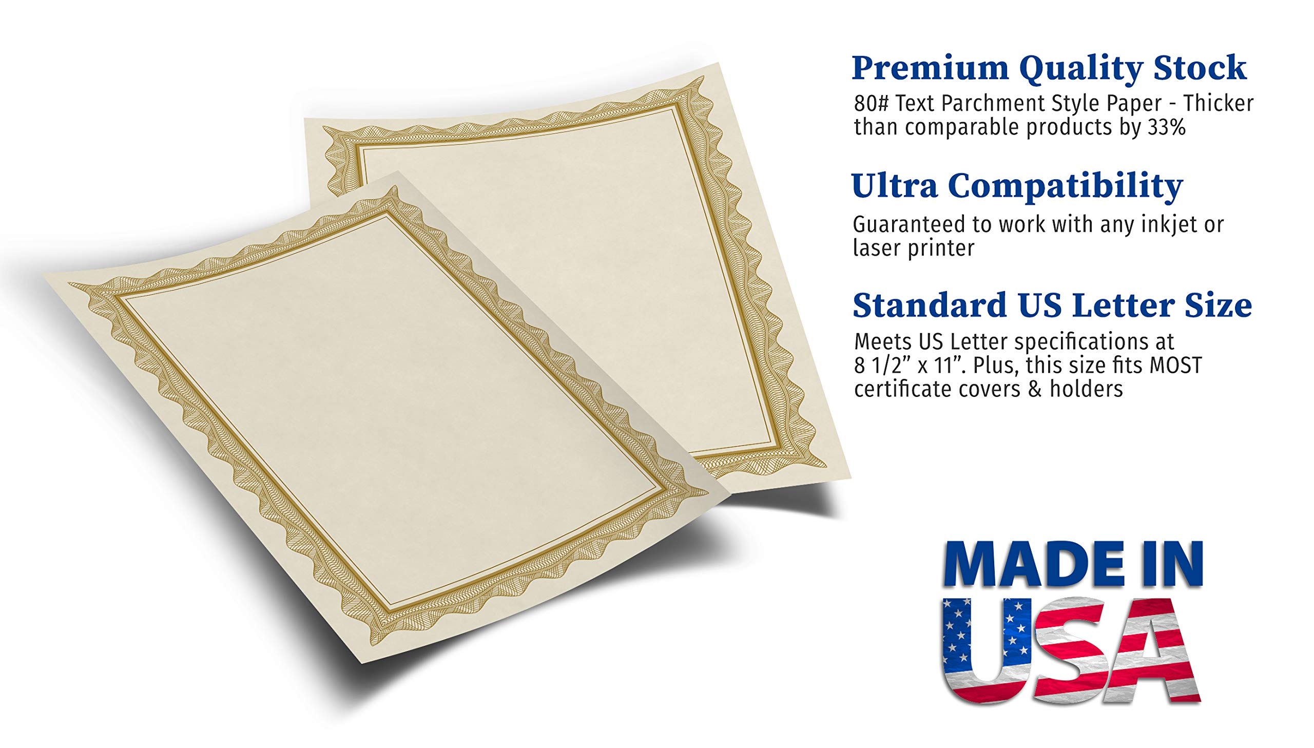 Amazon Blank Parchment Certificate Paper For Awards Works With Inkjet Laser Printers Measures 8 1 2 X 11 Gold Border 25 Sheet Pack Office Products