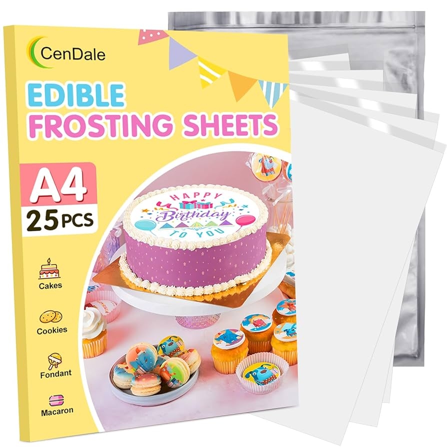 Amazon CenDale Edible Frosting Sheets A4 25 Pcs Icing Sheets Edible Paper For Cake Printable Sugar Sheets For Printing Edible Image Sheets Edible Printer Paper For Cake Toppers Cookies 11 7 x8 3 Grocery 