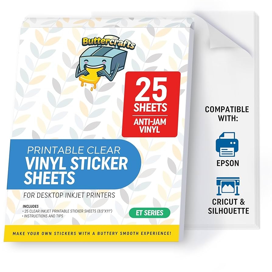 Amazon Clear Printable Vinyl For Inkjet Printer For Epson Clear Sticker Paper Waterproof 25 Sheets Transparent Inkjet Printable Vinyl Sticker Paper Avoid Jams For Printers Office Products