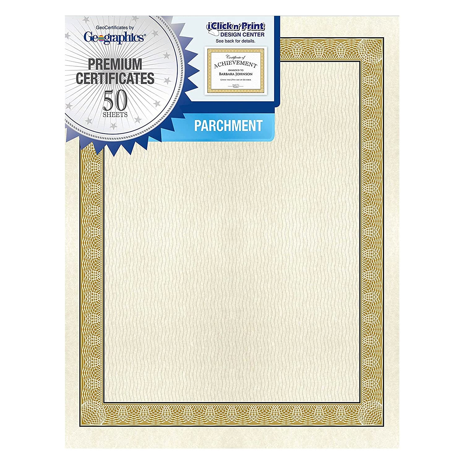 Amazon Geographics Award Blank Certificate Paper 8 5 X 11 Natural Diplomat Golden Border Design Pack Of 50 Blank Certificates Office Products