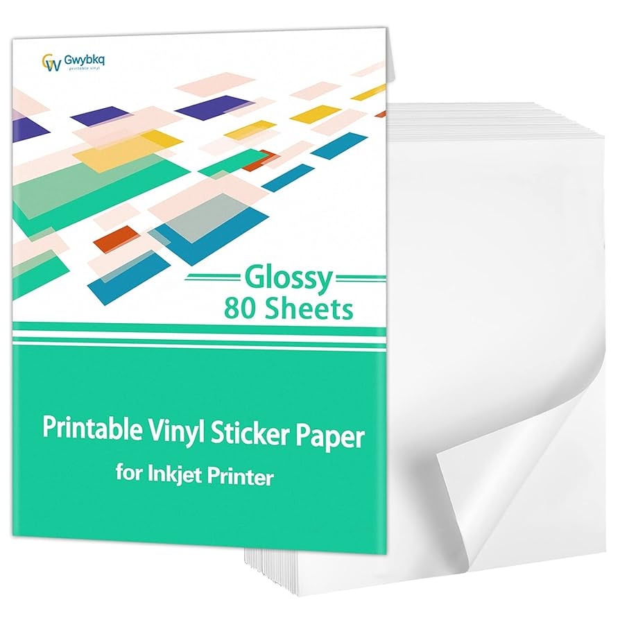 Amazon Gwybkq Glossy Sticker Paper Printable Vinyl For Inkjet Printer 80 Sheets Labels Waterproof Decal Paper Office Products