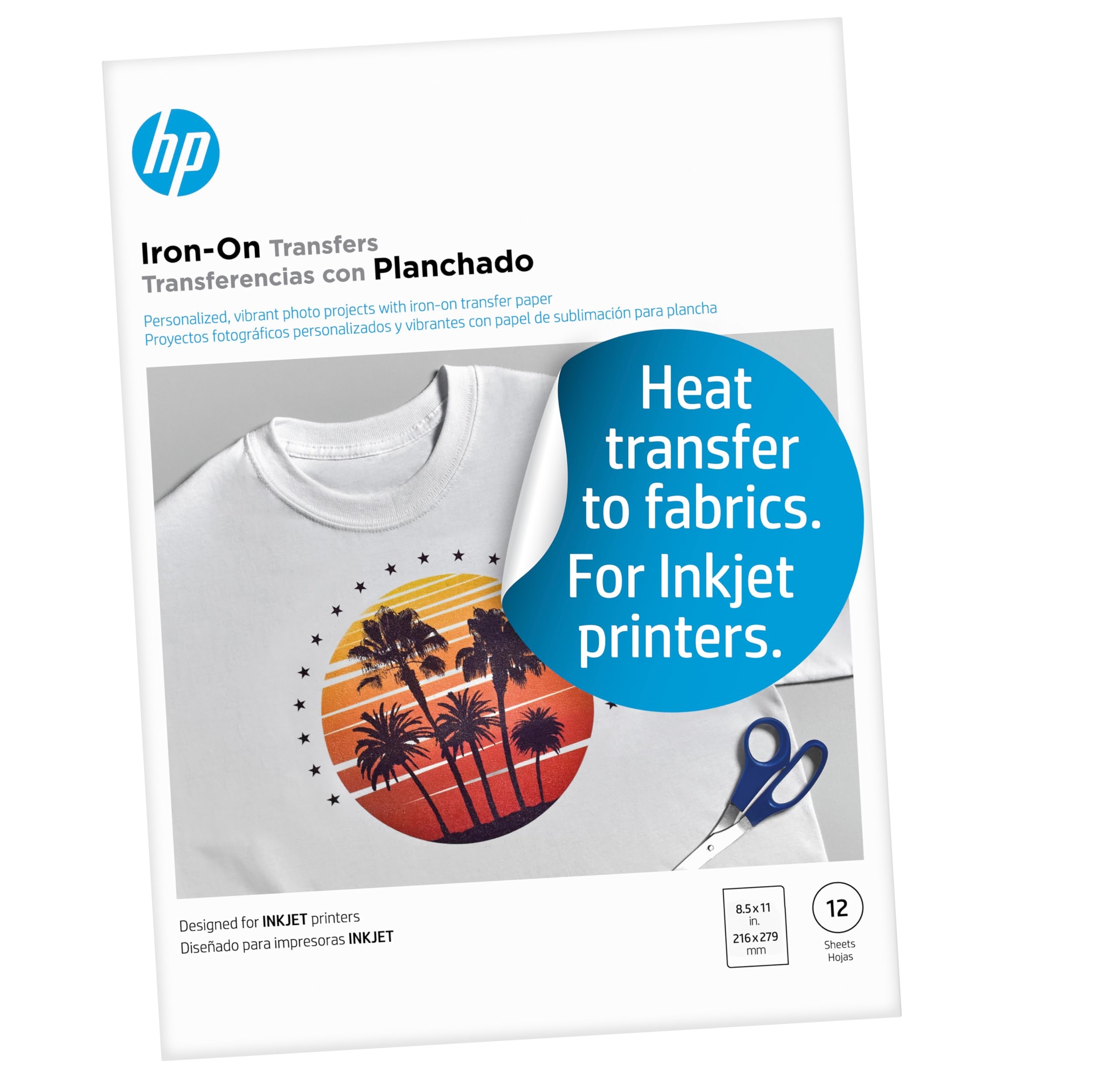 Amazon HP Iron On Transfers 8 5x11in 12sheets Print Heat transfer Photos And Graphics Vibrant Colors Details On Shirts Clothes Pillows For Inkjet Printers C6049A 