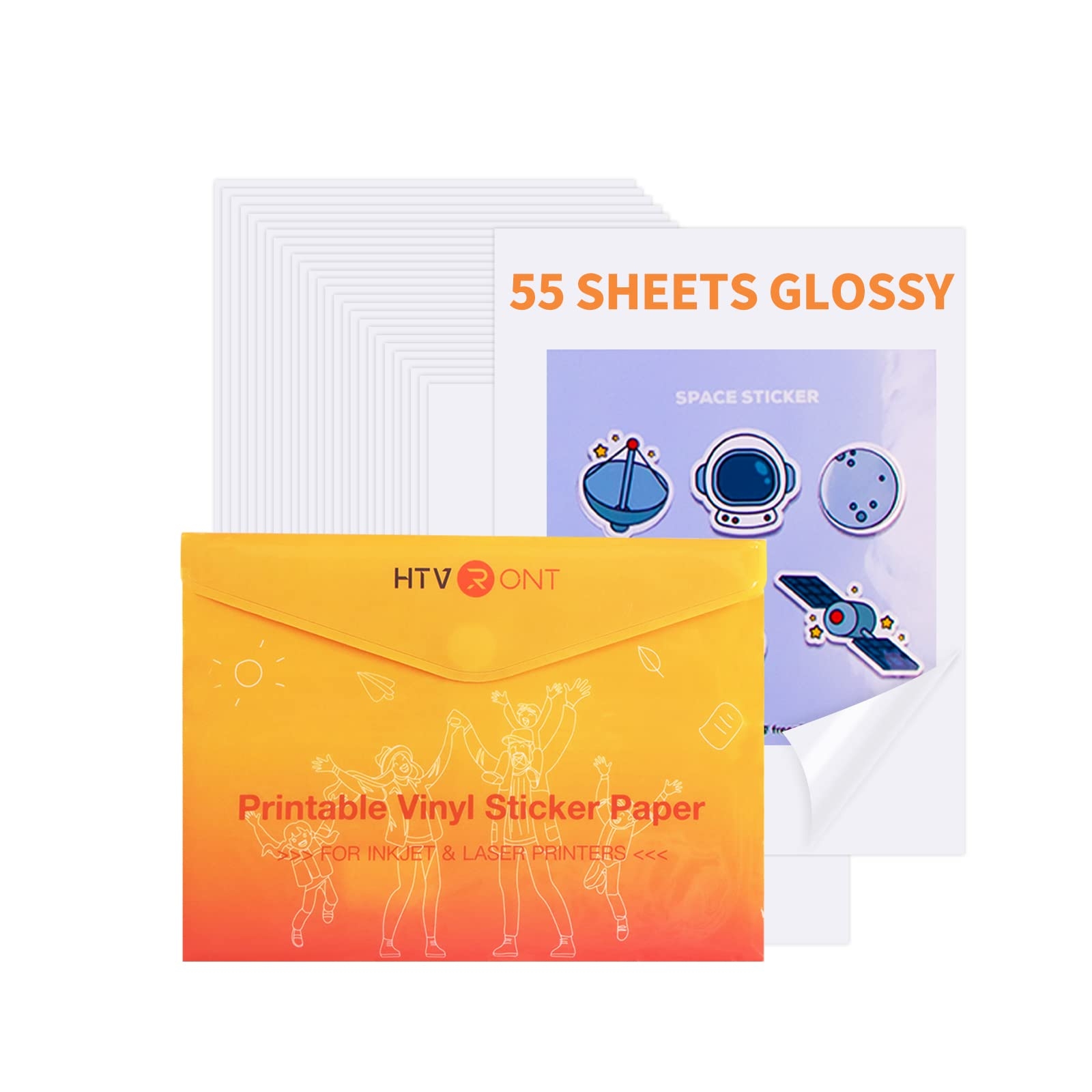 Amazon HTVRONT Printable Vinyl Sticker Paper 55 Sheets Glossy Waterproof Sticker Paper For Inkjet Printer Laser Printer Dries Quickly Tear Resistant 8 5 x11 Office Products
