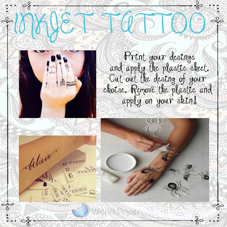 Amazon Inkjet Temporary Tattoo Paper 8 5 X 11 Pack Of 10 Sheets Make Your Own Removable Tattoo Beauty Personal Care