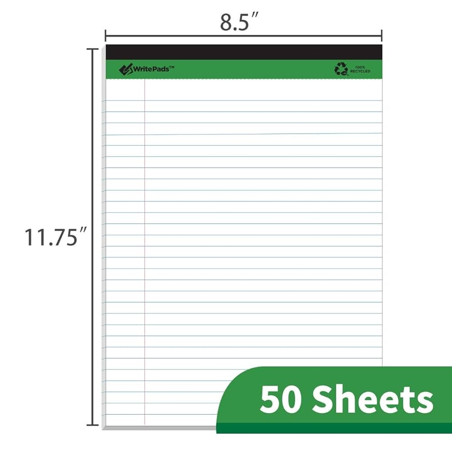 Amazon KAISA Legal Pad Writing Pads Wide Ruled 8 5 x11 75 Wide Ruled 56GSM Paper Notepads 12pads White 24pad 8 5x11 75inch Office Products