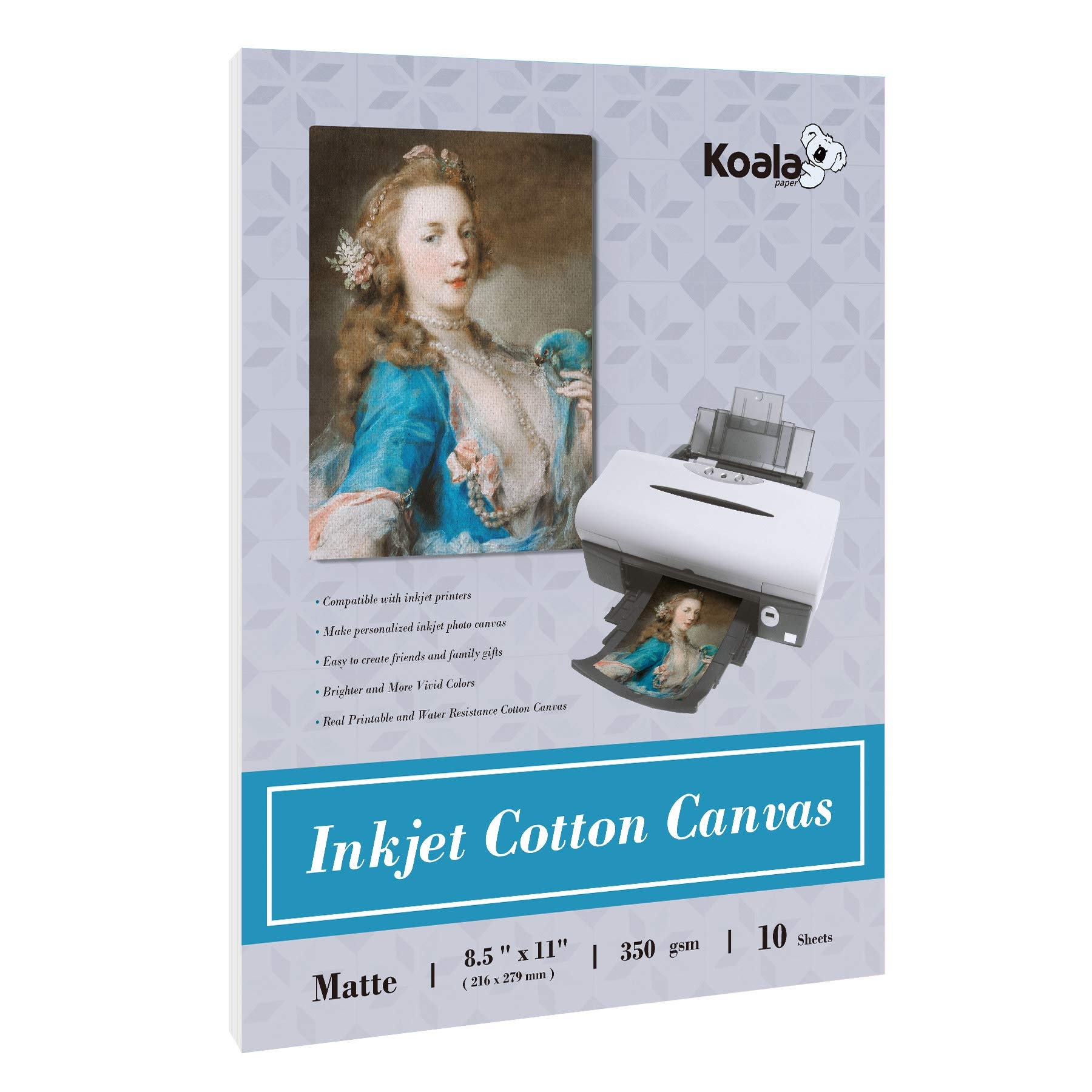 Amazon Koala 100 Printable Cotton Canvas Fabric Sheets For Inkjet Printer 8 5X11 Matte Thick 17mil 10 Sheets Office Products