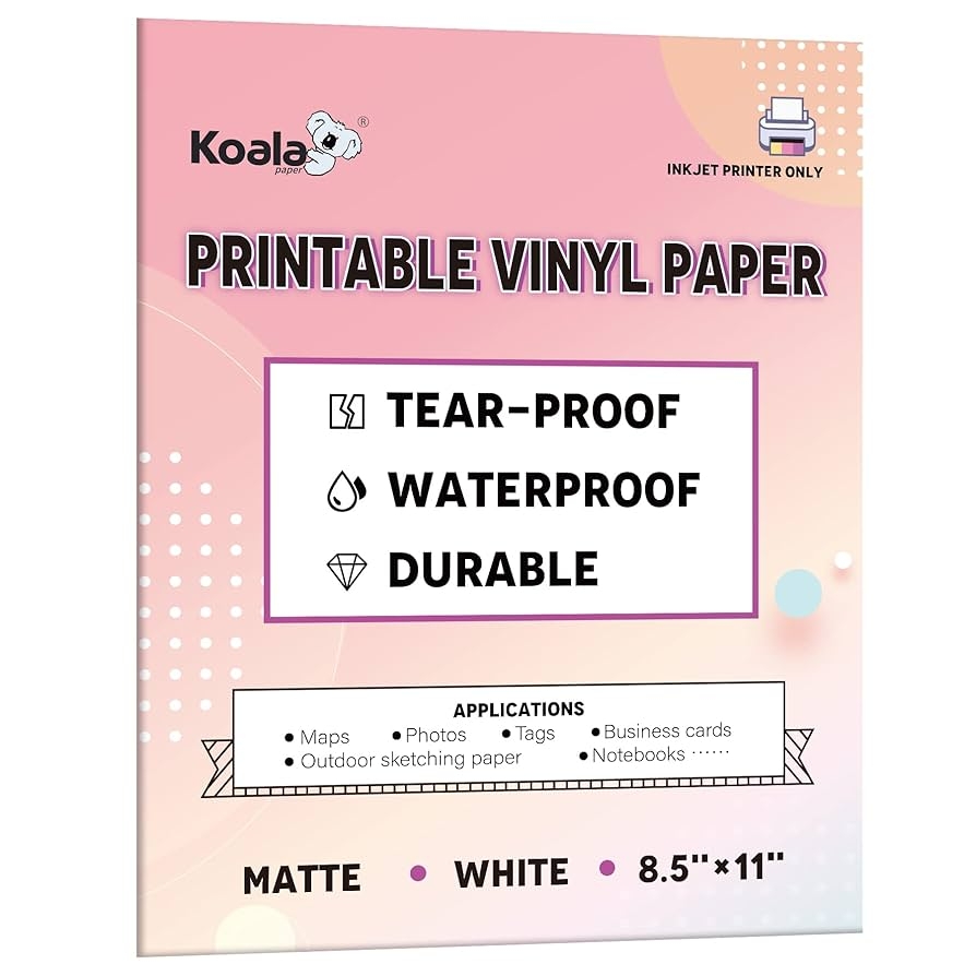 Amazon KOALA PAPER Printable Waterproof Paper For Inkjet Printer 8 5x11 In 30 Sheets Matte White Vinyl Printer Paper Non Tearable Durable Quick Drying Office Products