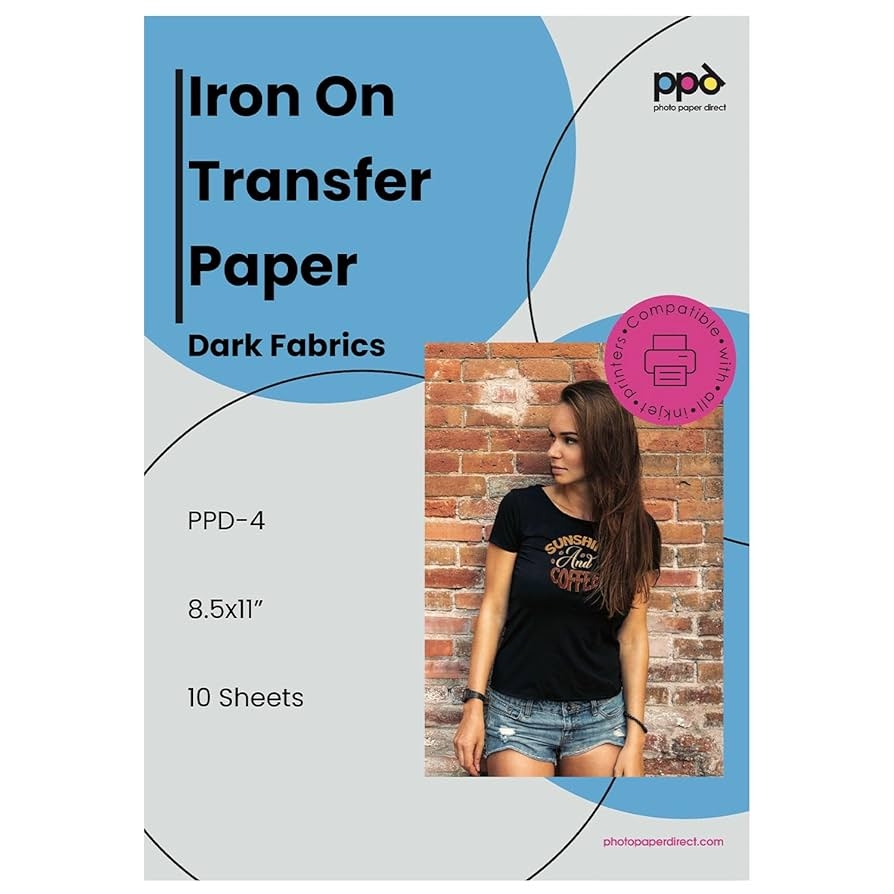 Amazon PPD Iron On Transfer Paper For Dark Fabric Compatible With Inkjet Printer 8 5 X 11 Printable T Shirt Heat Transfer Papers Custom Print Photo Durable Flexible Machine Washable 10