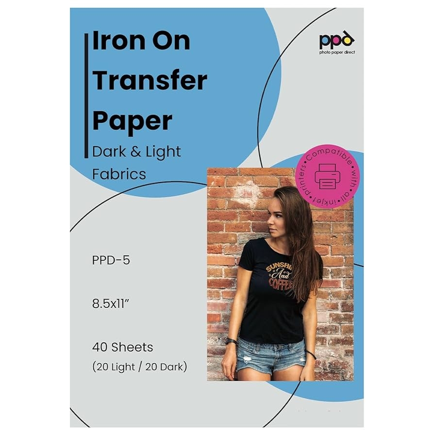 Amazon PPD Iron On Transfer Paper For Light And Dark Fabric Compatible With Inkjet Printer 8 5 X 11 Printable Heat Bond Transfer For T Shirts Clothing Stretchy Washable DIY 20