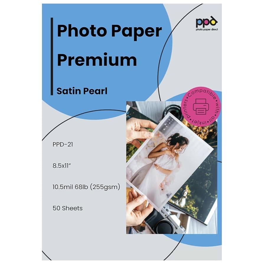 Amazon PPD Satin Photo Paper For Inkjet Printer Premium Semi Gloss Luster Finish 8 5x11 Size Sheets For Printable Photos Thick 255 Gsm 68 Lbs 10 5 Mil White Water Resistant Instant