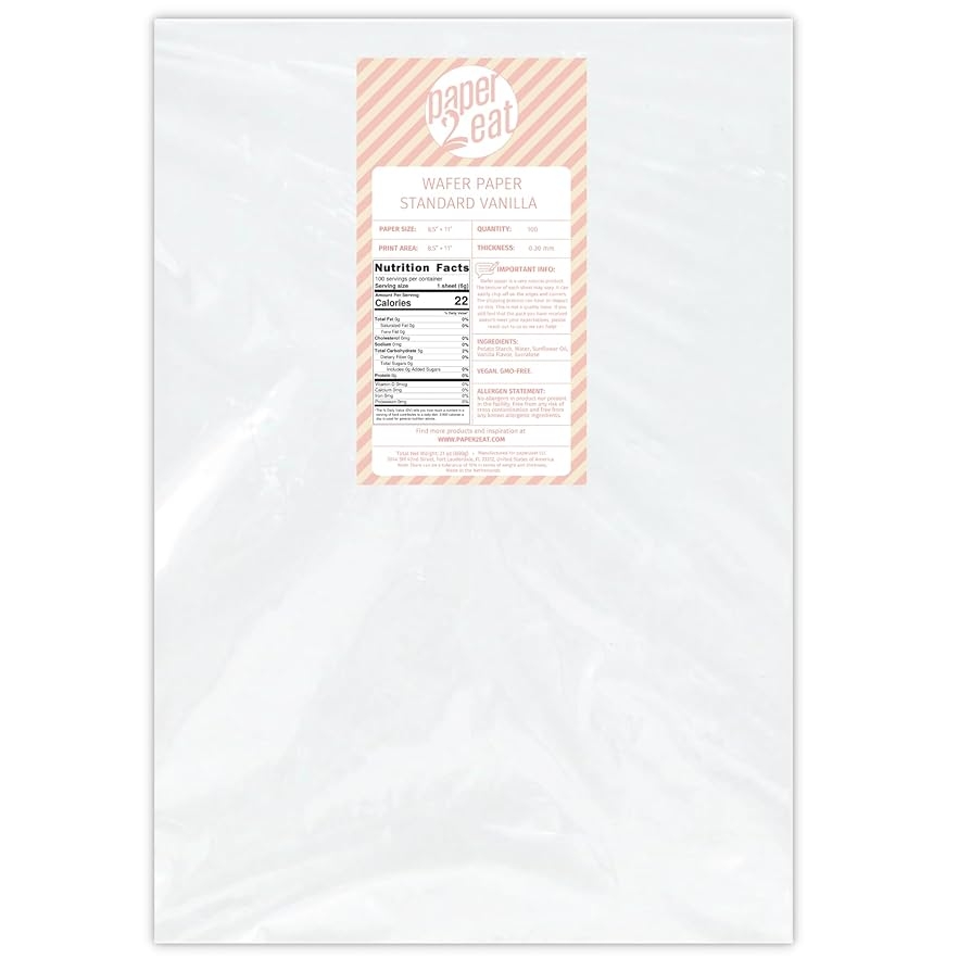 Amazon Printable Edible Wafer Paper Sheets From Paper2eat 0 30 Mm 100 Sheets Vanilla Grocery Gourmet Food