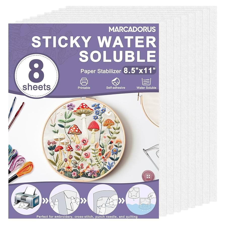 Amazon Printable Embroidery Transfer Paper 8 5 x11 12 Pcs Sticky Water Soluble Embroidery Stabilizer Printable Paper Stabilizer Away Stabilizer For Hand Machine Embroidery 
