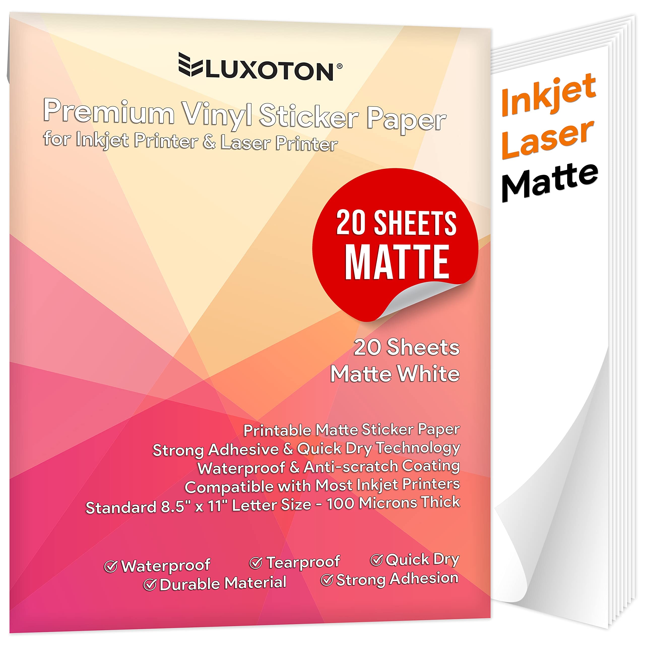 Amazon Printable Vinyl Sticker Paper For Inkjet Printer 20 Sheets Matte Sticker Paper Printable Sticker Paper Cricut Sticker Paper Printable Vinyl For Inkjet Printer Laser Printer 