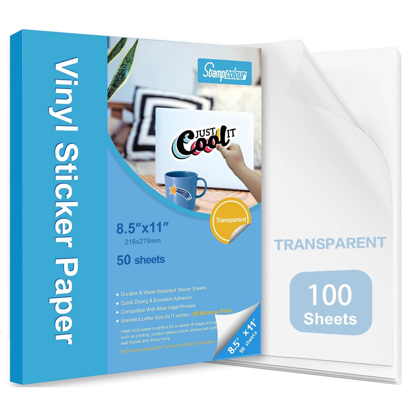 Amazon Printable Vinyl Sticker Paper Waterproof Translucent Decal Paper Self Adhesive Clear Labels Crafts Dries Quickly For Any Epson HP Canon Sawgrass Inkjet Printer Office Products