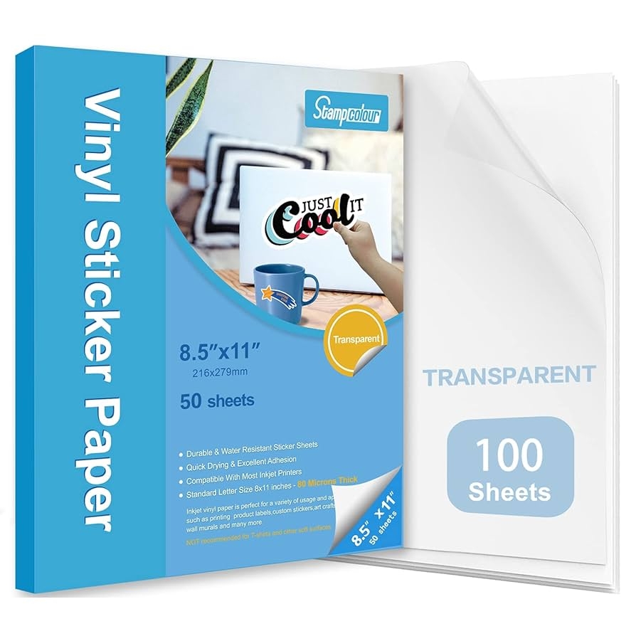 Amazon Printable Vinyl Sticker Paper Waterproof Translucent Decal Paper Self Adhesive Clear Labels Crafts Dries Quickly For Any Epson HP Canon Sawgrass Inkjet Printer Office Products