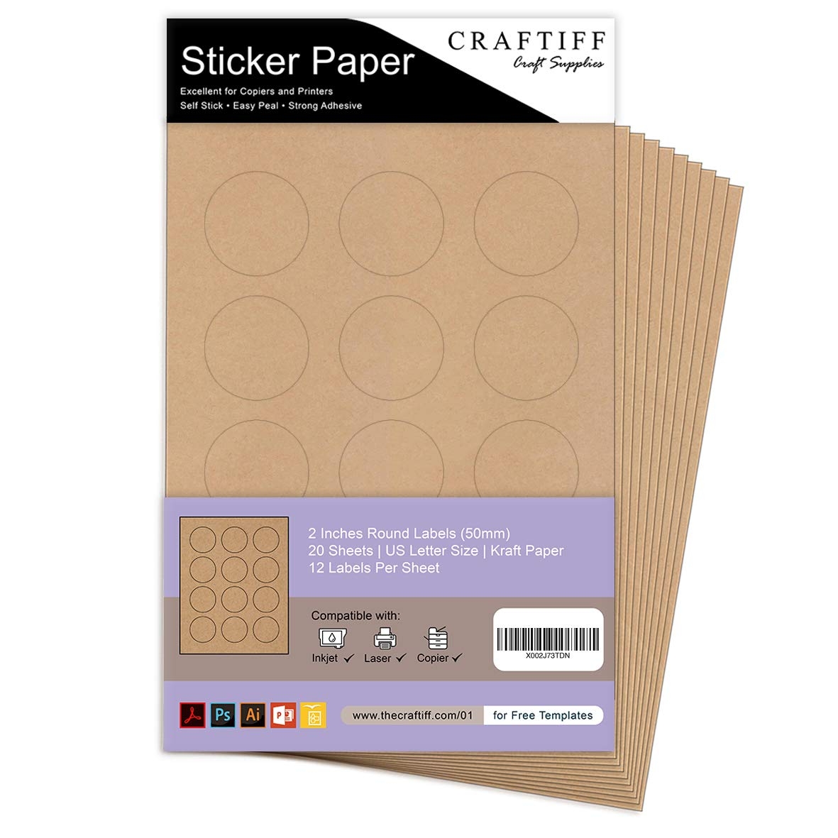 Amazon Round Kraft Labels Stickers Printable Paper Brown Color 2 Inches Pack Of 240 Labels 20 Sheets Office Products
