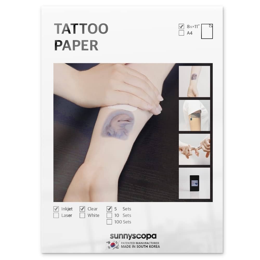 Amazon Sunnyscopa Printable Temporary Tattoo Paper For INKJET Printer US LETTER SIZE 8 5 X11 5 SHEETS DIY Personalized Image Transfer Sheet For Skin Custom Waterslide Decal Stencil Henna 