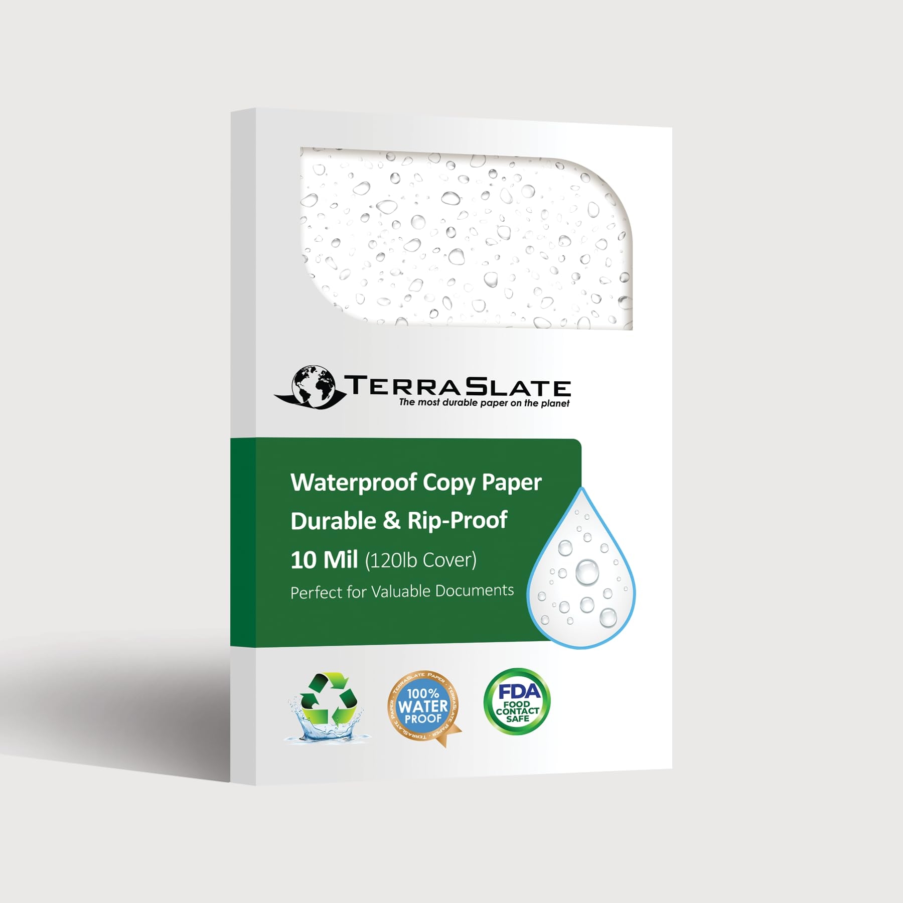 Amazon TerraSlate Printable Waterproof Paper For Laser Printer 10 MIL 8 5 X 14 100 Sheets Matte White Printer Paper I Rip Resistant Weather Rain Proof Copy Paper Office Products