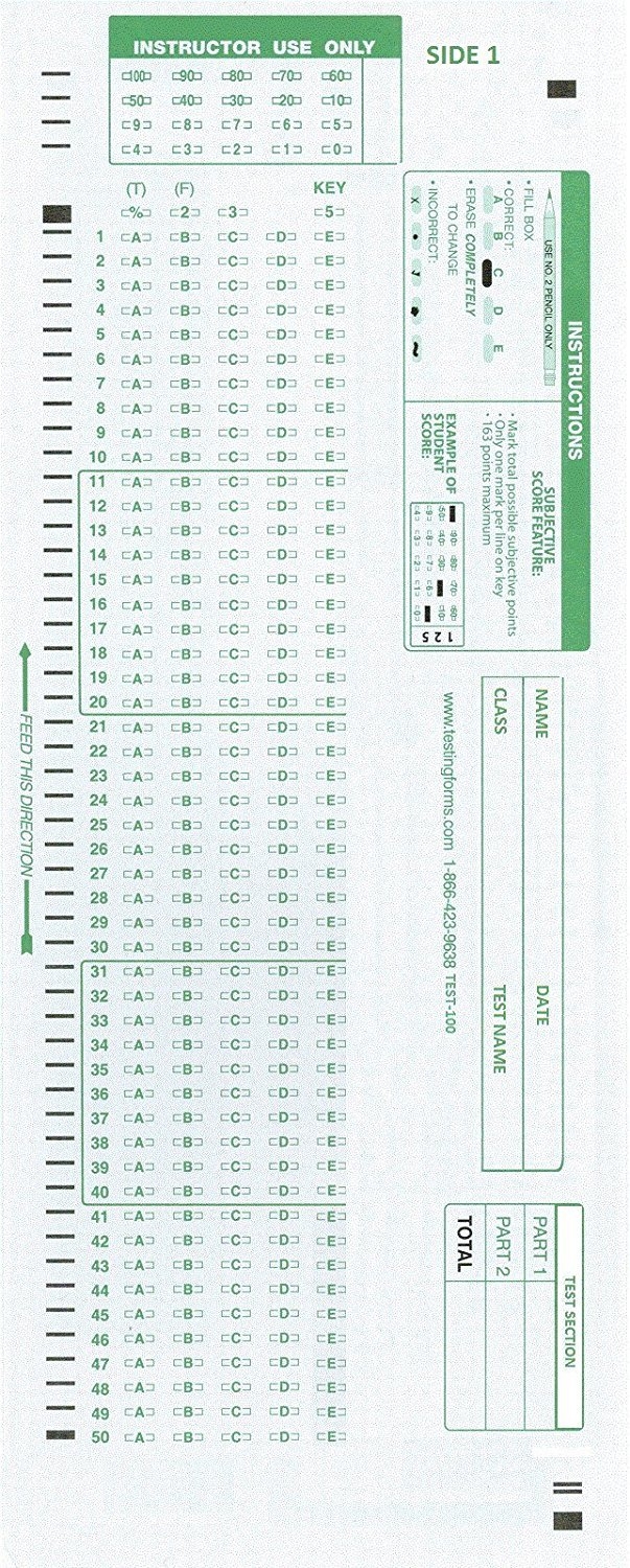 Printable Scantron Forms