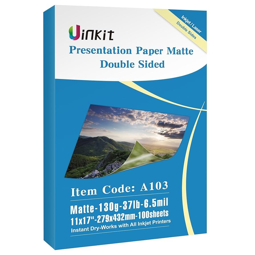 Amazon Uinkit 100 Sheets 11x17 A3 Thin Matte Presentation Paper Photo Double Sided 38lb 140gsm Printable On Both Sides Brochure Photos Picture Poster Playbill Flyer Coated For Laser And Inkjet Printer 
