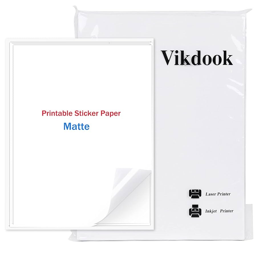 Amazon VIKDOOK Printable Vinyl Sticker Paper For Inkjet Printer And Cricut Maker 8 5 X 11 Inches Full Blank Matte White Fishing Waterproof Self adhesive Sticker Sheet Total 10 Sheets Office Products