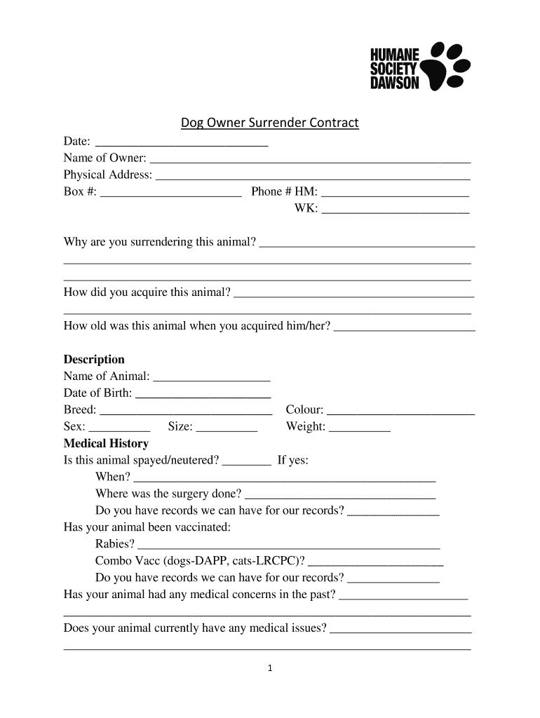 Animal Surrender Form Fill Out Sign Online DocHub