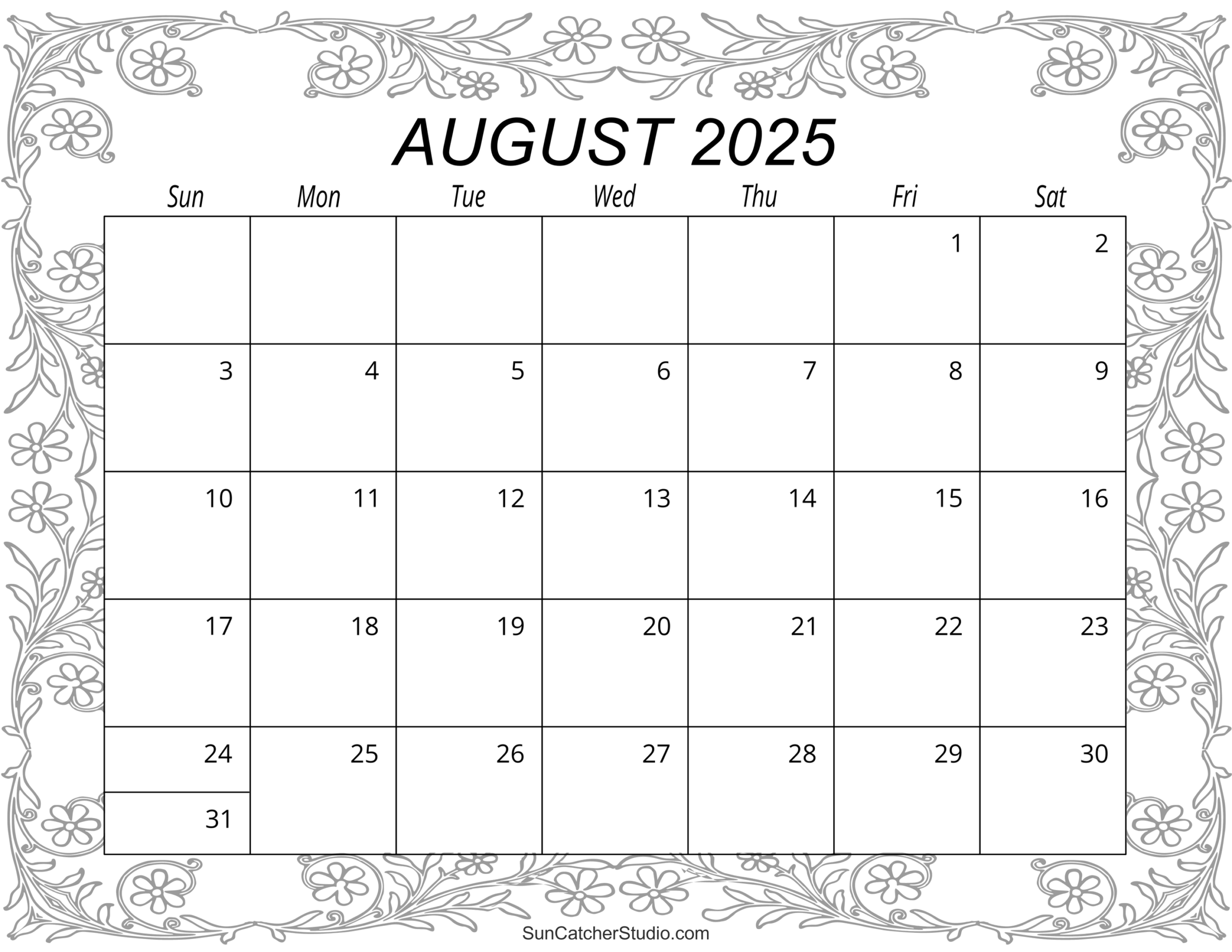 August 2025 Calendar Free Printable