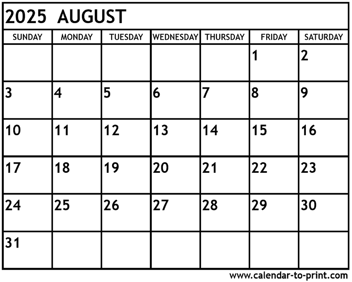august 2025 calendar printable