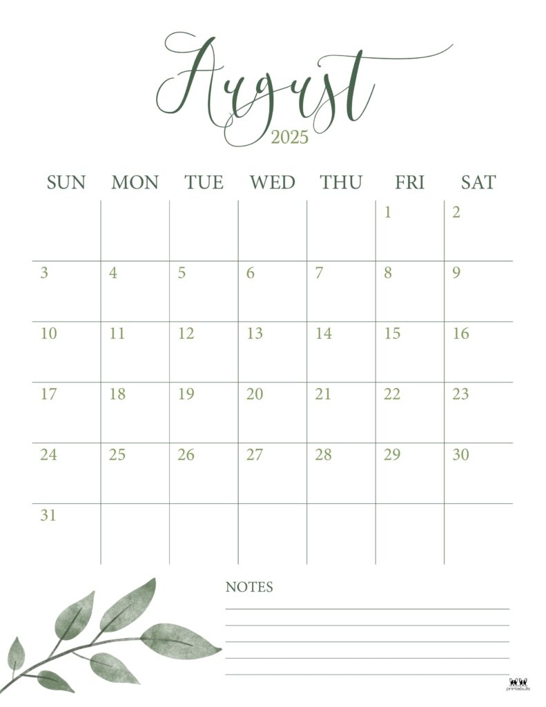 August 2025 Calendar Free Printable Pdf