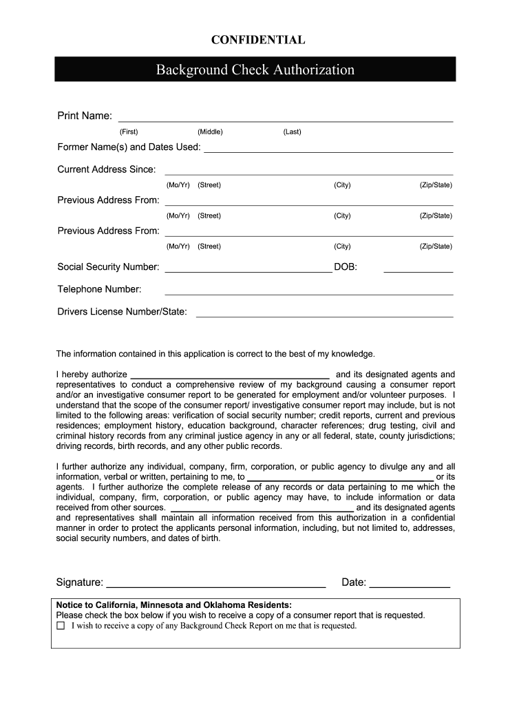 Authorization For Background Check Form Fill Online Printable Fillable Blank PdfFiller
