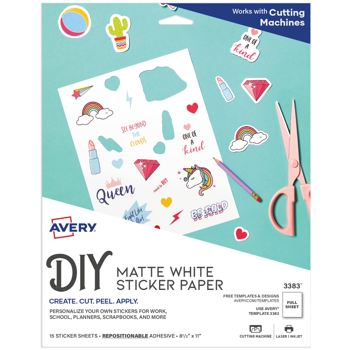 Avery Printable Sticker Paper 8 5 X 11 Matte White Repositionable Adhesive Laser Inkjet Compatible 15 Full Size Label Sheets 3383 Michaels
